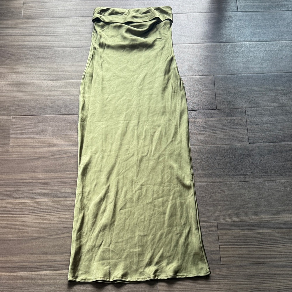 Billy J Satin Cowl Neck Midi Dress Olive Green Slip Dress Size AU 6, US 2